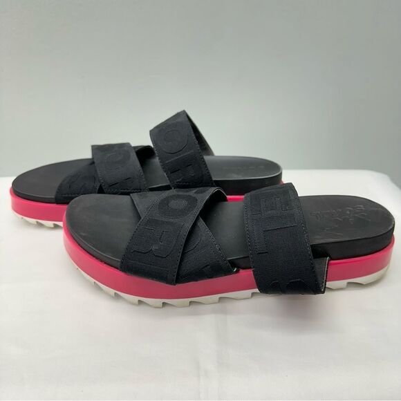 Sorel roaming sport slide black white pink sandals women's 10 - Picture 1 of 7